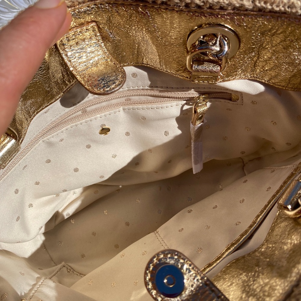 Kate Spade gold sequin & natural small shoulder bag with gold leather - Picture 7 of 15